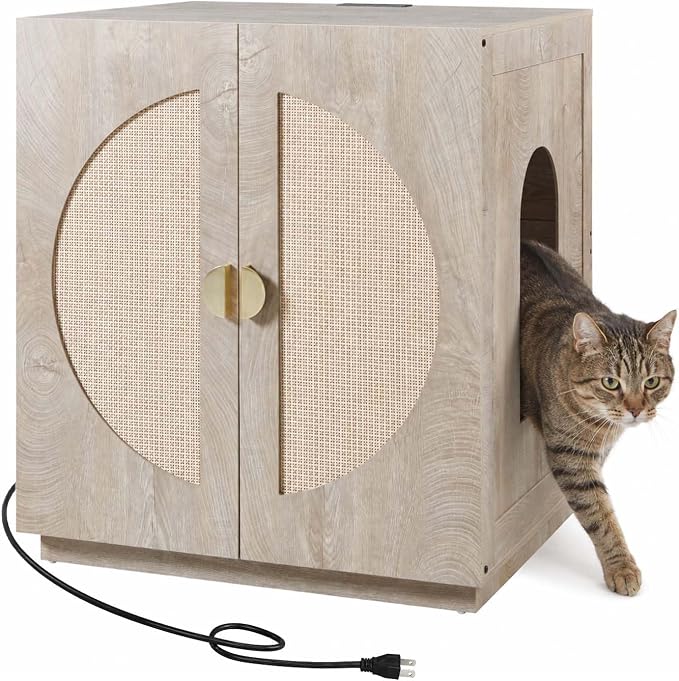 unipaws Extra Large Cat Litter Box Enclosure for Self-Cleaning & Automatic Litter Boxes, Tall Cabinet with Charging Station, Wooden Dog Proof Hidden Cat House for Top Entry Litter Box