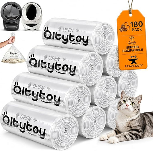 180 Pack Automatic Cat Litter Box Waste Bags Compatible with Litter Robot 5/4/3, 30LBS Heavy Duty Litter Box Liners,Transparent,Sensor-Compatible,9-11 Gallon,Leak-Proof,Replacement Cat Waste Liners