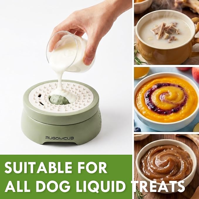 Slow Feeder Dog Bowls for Liquid Treat, Entertained Ball-in, Dog Lick Bowl, Pup Lick Toy for Large Medium Small Breeds Dietary Supplement/Post-op Nutrition (Grass Green)