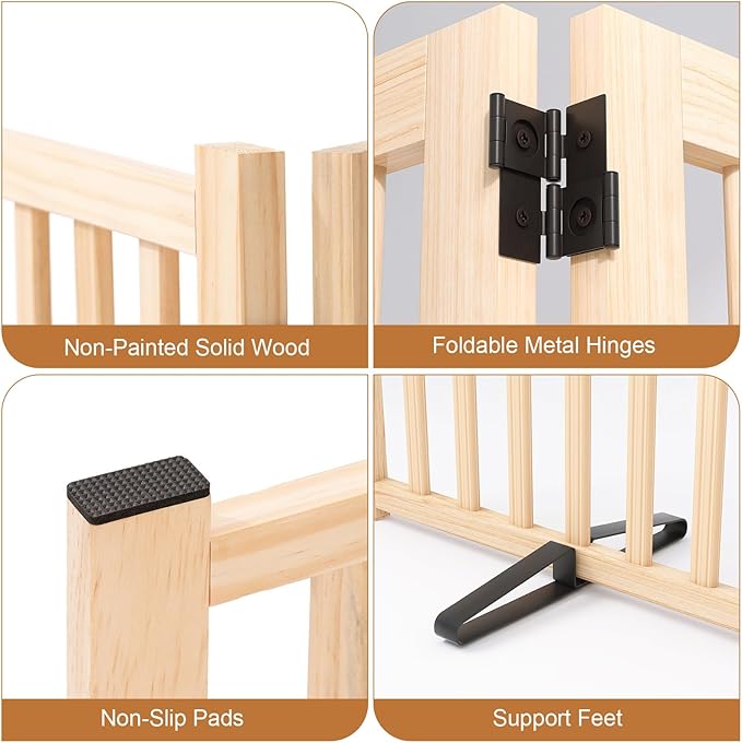 YOCAN Paint-Free Wooden Freestanding Dog Gates for The House,Doorways, Stairs,Wood Dog Fences Indoor Pet Gate,Step Over Fence, 5 Panel H:16.9''