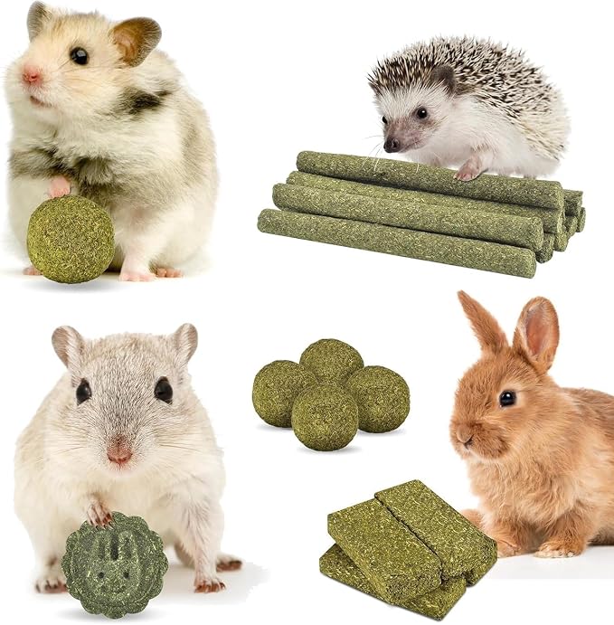 ERKOON 75Pcs Bunny Chew Toys, 100% Natural Timothy Hay Biscuit&Treats Sticks, Chew Toy for Teeth for Rabbit Chinchilla Guinea Pig Hamster Gerbil Squirrel, 25.5oz