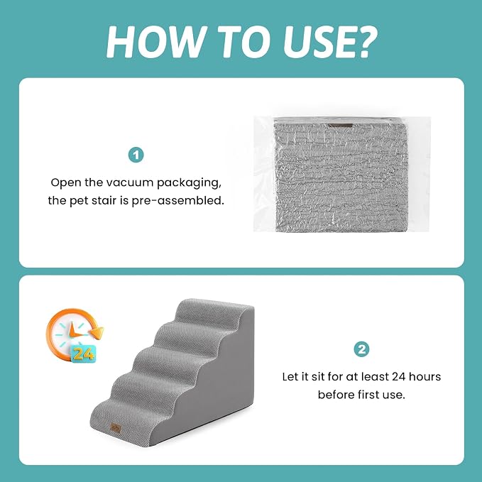COZY KISS Wide Dog Stairs for Small Dog 22.6" H, Curved Pet Step for Puppy, Older Cat, Curved Ramp for High Bed or Car, Ladder with High Density Foam, Durable, 5 Step, 17.7x33x22.6 inch, Grey