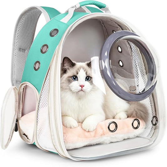 Front Extension Cat Backpack Carrier, Pet Travel Backpack for Kitten and Small Dogs, Clear Bubble Window Space Capsule Astronaut Liked Portable Vet Visit Book Bag Airline Approved
