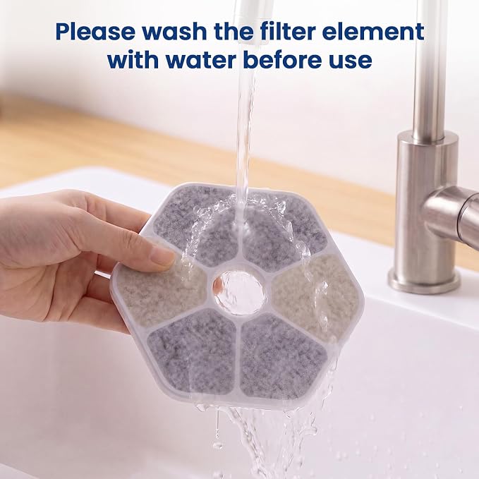 Cat Fountain Replacement Filter, 6 Pack Filters with 6 Pump Sponges for 2.2L/74oz Cat Water Fountain, Multi-Stage Filtration Pet Water Dispenser Filter, Flower Pet Fountain Filter