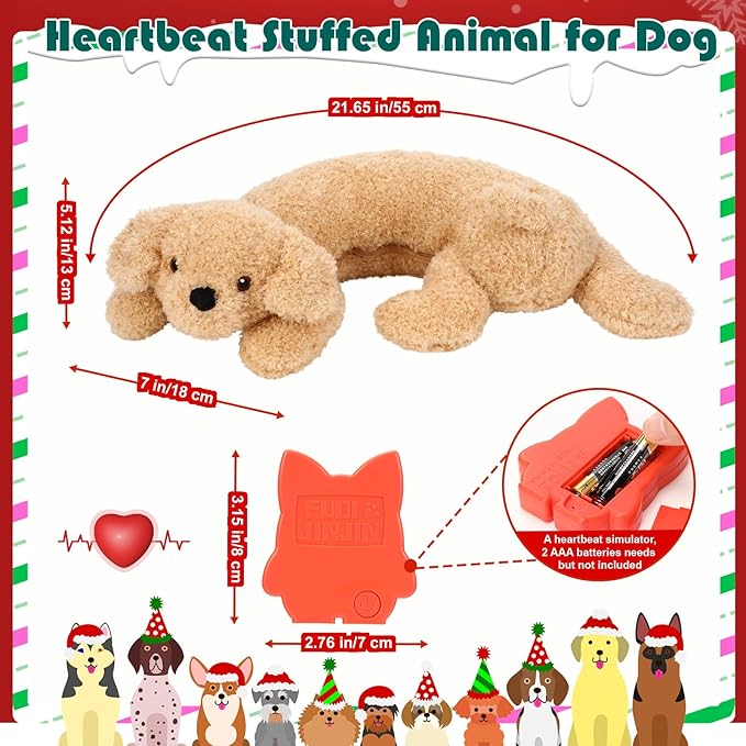 Soulchen Heartbeat Toy for Dog Anxiety Relief Stuffed Animal Comfort Toy for Puppies, Sleep Aid Plush for Crate & Kennel Training, Cuddly Companion Helps Calm Separation Stress (Bear Dog)