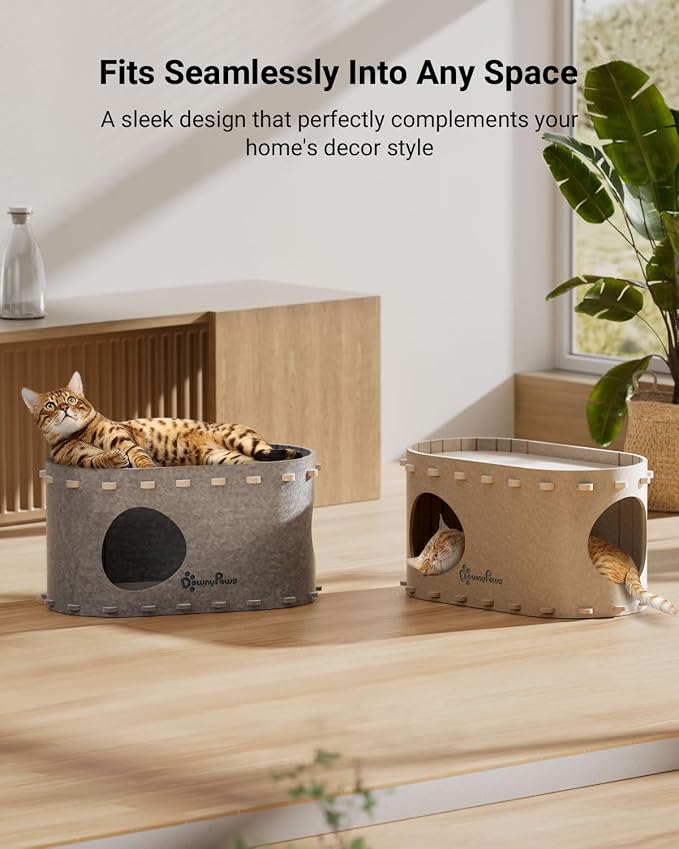 DownyPaws Wireless Cat Water Fountian White and Cat House for Indoor Cats Cream