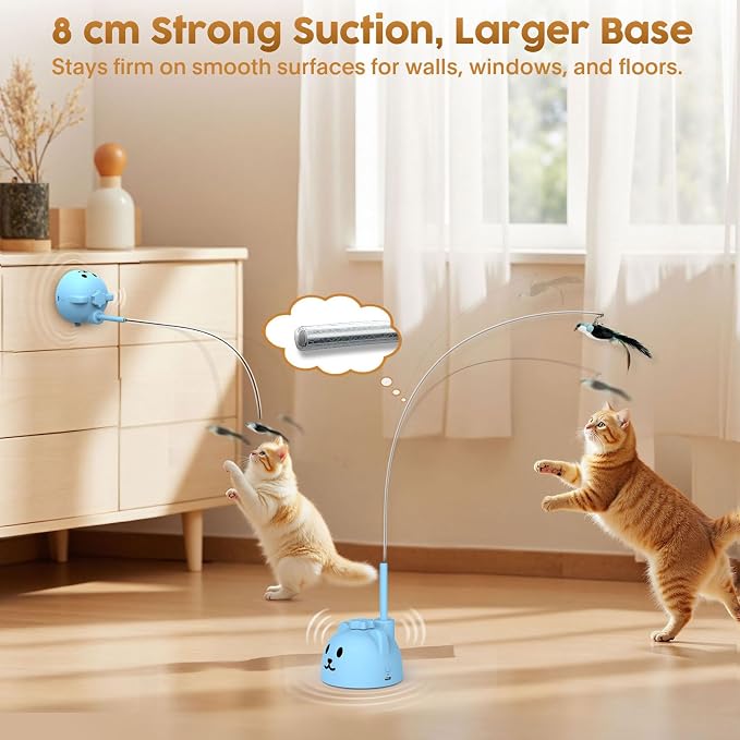 Interactive Cat Toys for Indoor Cats: Automatic Flying Bird Cat Toy with 360° Feather Wand, Strong 8cm Suction Cup, USB Rechargeable Self-Play Cat Toy for Bored Kittens & Adult Cats