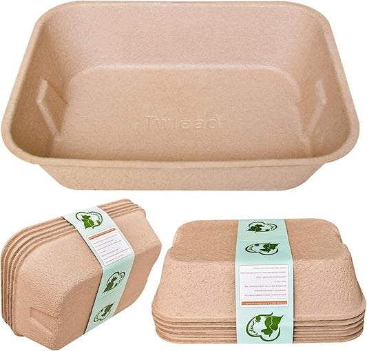 Disposable Cat Litter Box (5-Pack with 1-Towel) Eco Friendly 100% Recycled Paper Cat Tray,16.14 X11.81X3.94 Inch (Brown)