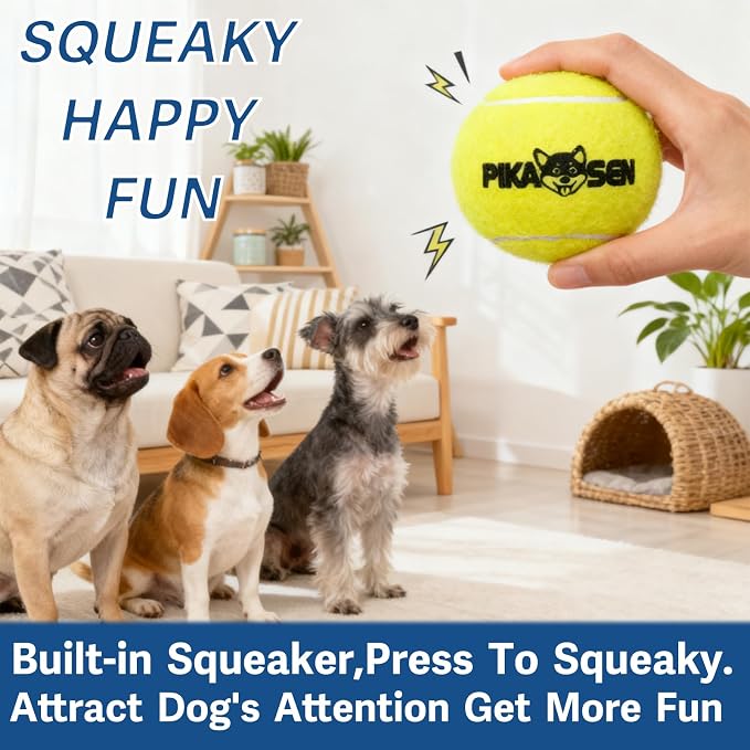 Dog Squeaky Tennis Balls for Pet Playing in 3 Sizes Premium Strong Dog & Puppy Balls for Training, Play, Exercise the Easiest Color for Dogs Red Yellow Blue (Medium-12pack)