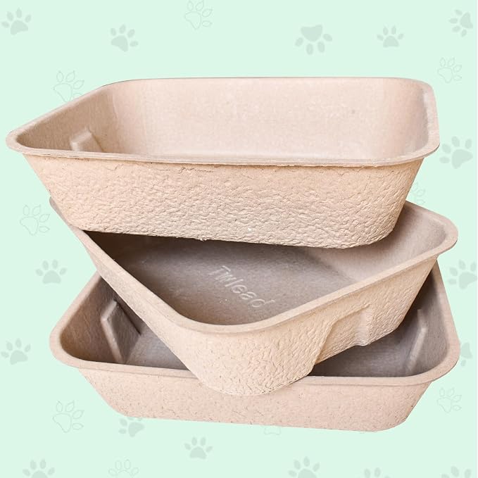 Disposable Cat Litter Box (3-Packs with 1-Towel) Eco Friendly 100% Recycled Paper Cat Tray,16.14 X11.81X3.94 Inch (Brown)