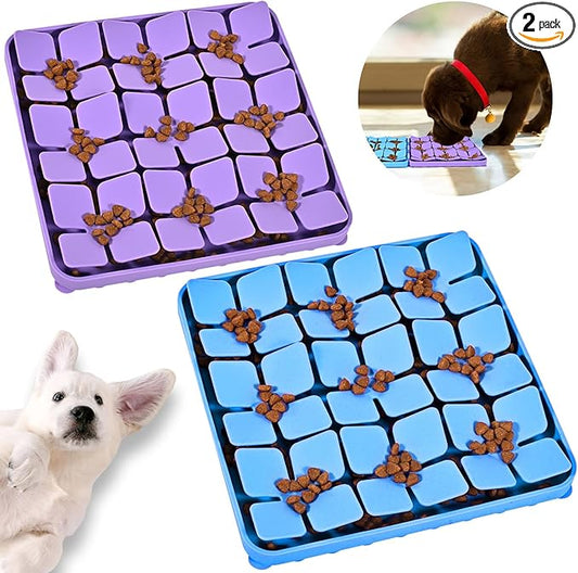 Silicone Snuffle Mat for Dogs 2 Pack, Silicone Dog Slow Feeder Lick Mat with Suction Cups, Dog Puzzle Feeder Toys Sniff Mat Foraging Mat for Smell Training Slow Eating, Blue & Purple