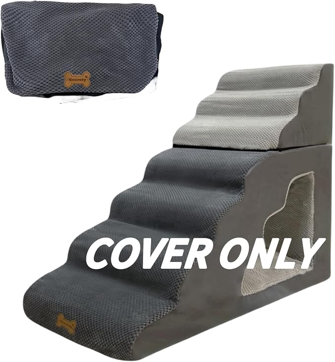 Pet Steps Cover for Small Dogs and Cats, Portable Foam Dog Ramp Stairs for Couch, Sofa, and High Bed Climbing - Grey 7-Step 43.3" L*15.8" W*36" H (Cover Only)