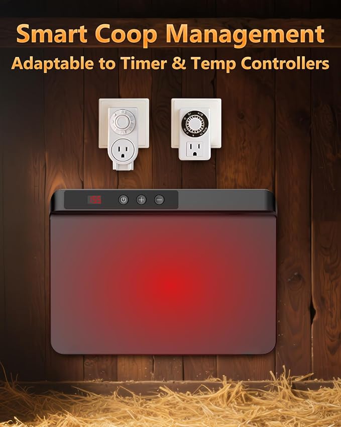HOPOCO Smart Chicken Coop Heater with Efficient Thermostat, Compatible with Timers & Temp Controllers, 200W Safe Inside Radiant Flat Panel Warmer, Remote-Adjustable for Pets & Animals in Winter