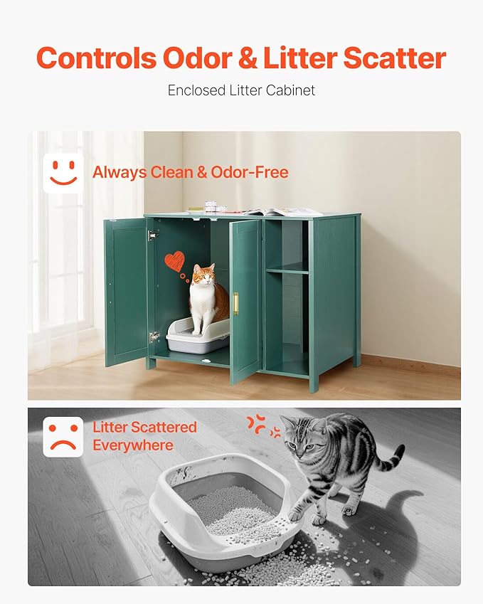 VEVOR Cat Enclosure, 41.3 in Self Cleaning Litter Box Cabinet, with Drawer & Detachable Divider, Automatic Litterbox Enclosure with Built-in Power Outlet, Fits Most Smart Litterboxes