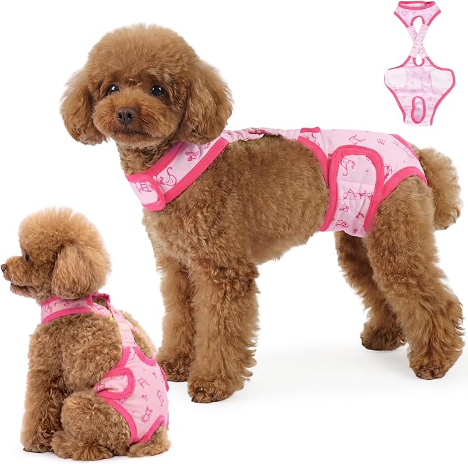 Lelepet Dog Diapers Female,Washable Reusable Dog in Heat Diaper,Leakproof Doggie Diapers for Female Dogs with Suspenders,Adjustable & Absorbent Pet Sanitary Pants for Period,Incontinence & Training