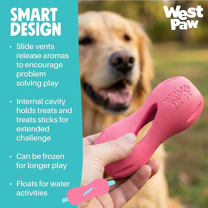 WEST PAW Qwizl Durable Zogoflex Dog Puzzle Toy for Mental Stimulation, and Enrichment - Treat Dispensing for Bully Sticks and Dental Sticks - Dishwasher Safe - Made in USA - Large - Teal