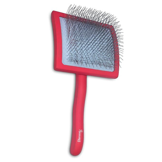 Diamondg Pet Slicker Brush for Dogs & Cats – Professional Grooming Brush for Shedding, Detangling & Coat Maintenance, Gentle Fine Wire Pins, Ergonomic Handle, Red