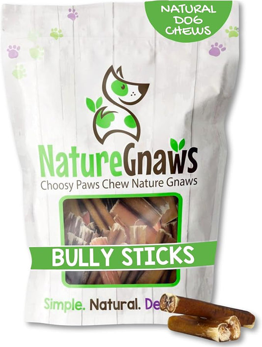 Nature Gnaws Bully Stick Bites for Small Dogs 2-4" (8oz) - Long Lasting for Light Chewers and Puppies - Natural Beef Dog Chew Treats - Rawhide Free