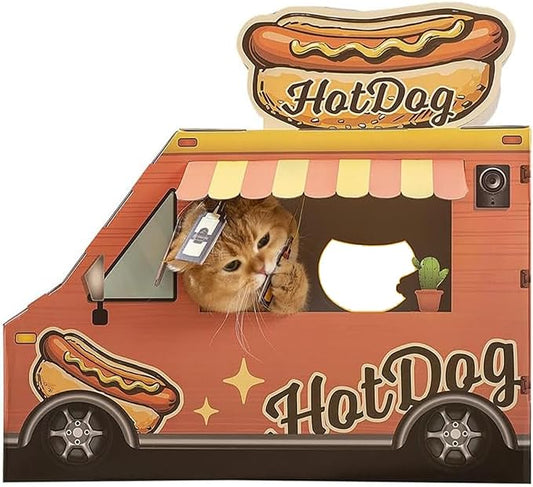 SMILE PAWS Cat Beds for Indoor Cats, Cardboard Cat House with Scratchers, Hot Dog Truck, Large Sturdy Cat Furniture Condo Cave Tent, Easy to Assemble Pet Toys Accessories Stuffs, Bunny Small Animals