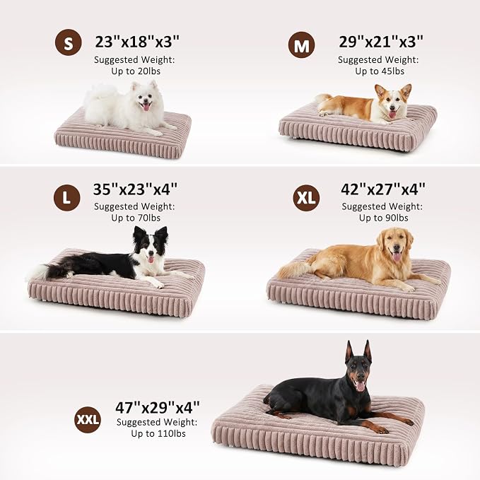 Dog Beds Large Sized Dog, Flat Pet Beds with Removable Washable Cover, Pet Mat Cute Pet Crate Bed Thick Shredded Chopped Crate Foam & Anti Slip Bottom for Indoor