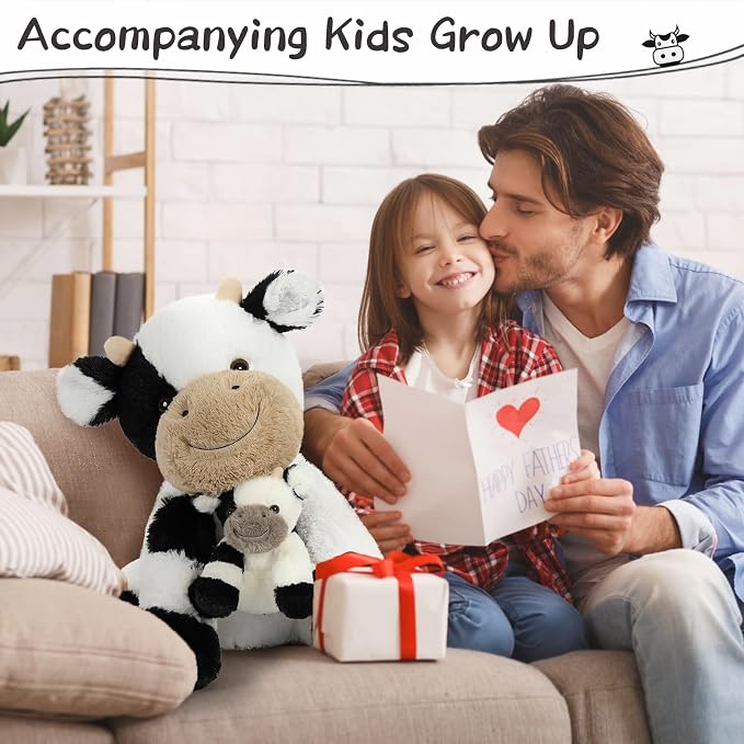 Tezituor 2-in-1 Large Cow Stuffed Animals, 20 inch Big Stuffed Mommy Cow with Cute Baby Cow Plush Toy Hugging Soft Plush Pillow for Boys Girls