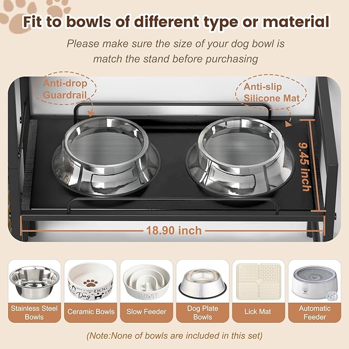 Lomivra Elevated Dog Bowls, Raised Dog Bowl Stand with Dog Toy Bin Basket Dog Food and Water Bowl Feeding Station, Lifted Dog Bowl Holder Cabinet with Pet Storage Organizer for Large Medium Small Dogs