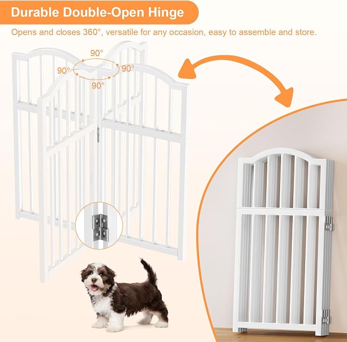Snughome Dog Gate Indoor, 23.62" H Freestanding Short Dog Door Gates with Support Feet, Expands Up to 48’’ Wide Foldable Pet Gates for Doorways, 4 Panel Folding Pet Door Pet Fence for Puppy, White