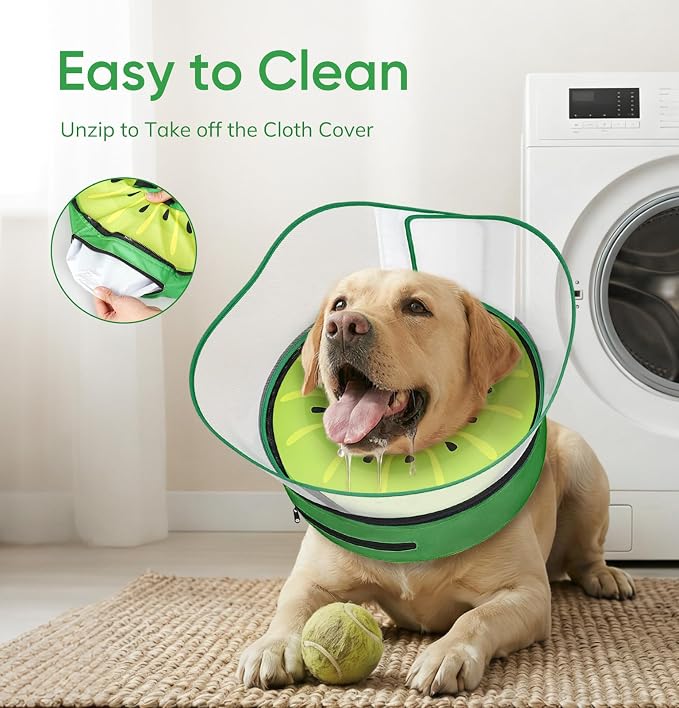 Supet Raised Inflatable Dog Cone After Surgery - Adjustable Recovery Donut Collar with Removable Shield to Stop Licking Wounds & Protect Stitches - Soft Dog Cone Alternative for Medium Dogs (Kiwi,M)