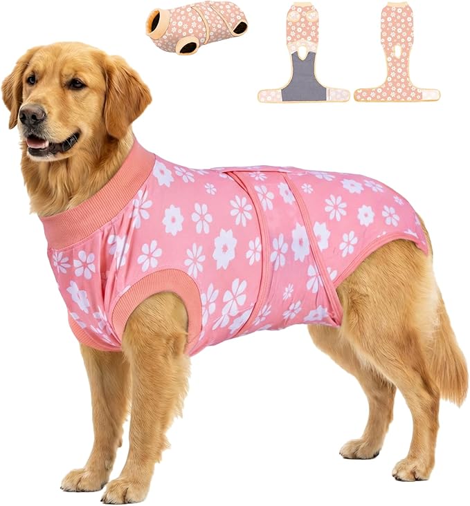 PetWarm Recovery Suit for Dogs, Dog Surgical Recovery Suit Female and Male, After Surgery Dog Onesie, Anti-Licking Dog Surgery Recovery Suit, Flower Pattern, Yellow, XL