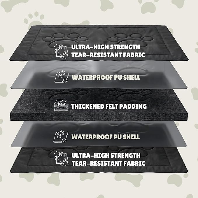 Chew Proof Dog Crate Pad for Aggressive Chewers, Indestructible Waterproof Dog Bed, Durable Machine Washable Dog Crate Mat for Large Dogs, Tough Indoor Outdoor Kennel Pad (Black, X-Small (17"x23"))
