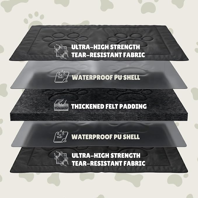 Chew Proof Dog Crate Pad for Aggressive Chewers, Indestructible Waterproof Dog Bed, Durable Machine Washable Dog Crate Mat for Large Dogs, Tough Indoor Outdoor Kennel Pad (Black, Medium (22"x35"))