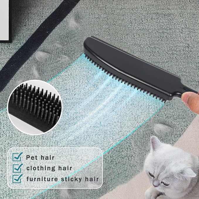 Rubber Broom with Squeegee Fur and Long Handle, Carpet Rake and Lint Brush Set for Pet Dog Cat Hair Removal Tool, Sweeping Rug Brush Indoor Outdoor,Push Broom for Soft Carpet,Tile,Wooden Floor