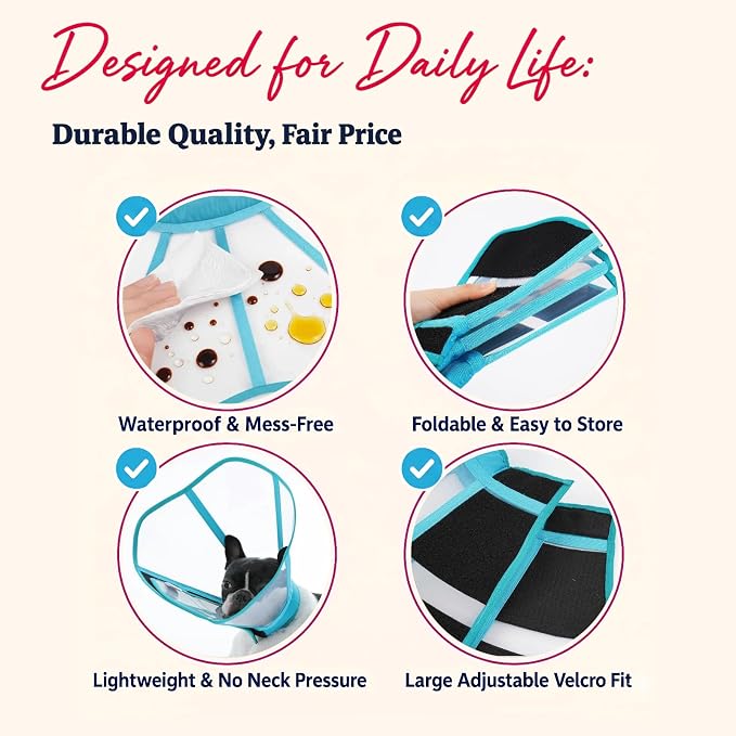 Soft Neck Pad - Hard Plastic Dog Surgery Recovery Cone Collar, Clear Vision Cone for Dogs to Stop Licking, Comfy Dog Cones for Large Dogs, Extra Long Elizabethan Collar for Labrador, Blue-Green L