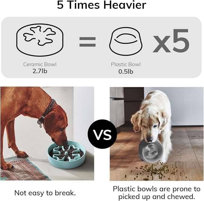Slow Feeder,Ceramic-Slow Feeder Dog Bowls Medium Breed,Puzzle Food Bowl Maze,2.5 Cups Slow Feed Dog Bowl for Medium Dogs,Turquoise