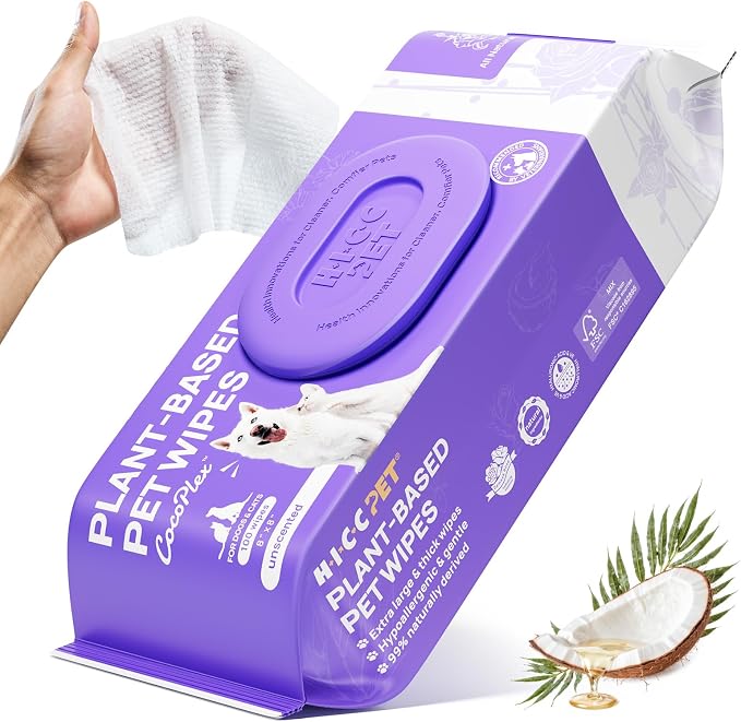 HICC PET Wipes for Dogs and Cats, Vet-Recommended Hypoallergenic Dog Wipes for Paws, Butt and Fur, Dog Cleaning Wipes & Dog Bath Wipes, Deodorizing Grooming Wipes for Dogs, Cats, Horse, 100 Count | Pet Wipes for Paws & Butt, Dog Bath Wipes, Deodorizing...