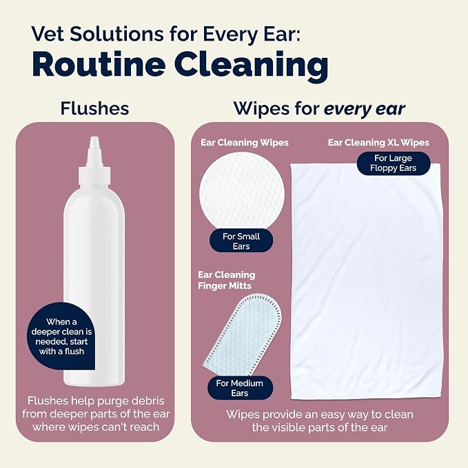 Vetnique Oticbliss Dog Ear Wipes, Cat & Dog Ear Cleaner & Deodorizing Wipes for Dogs, Cats, Puppies & Kittens, Vet Formulated to Remove Ear Wax, Dirt & Odor with Aloe for Itchy, Smelly Ears