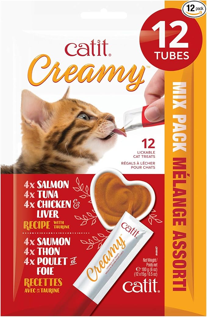 Catit Creamy Lickable Cat Treat, Healthy Cat Treat, Assortment, 12 Pack