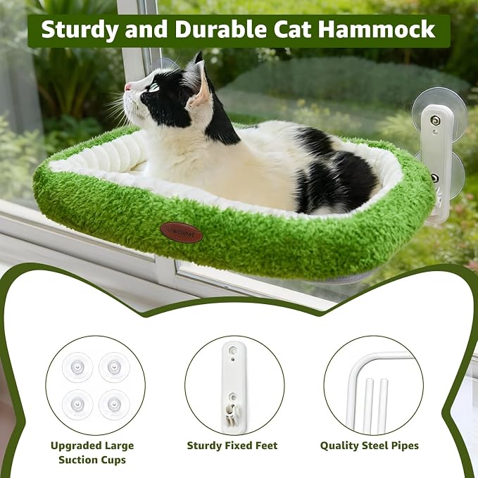 Woochpet Cat Window Perch, Foldable Cat Hammock with Sunken Design & Removable Soft Cover with 4-Sided Bolster,4 Strong Suction Cups Window Resting Seat for Resting Indoor Kitten