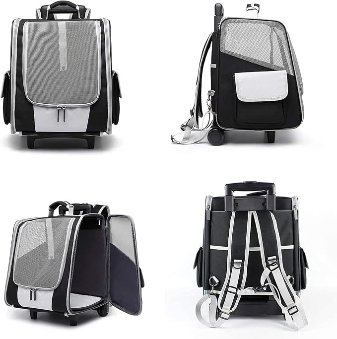 Pet Rolling Carrier,Foldable Cat Carrier Strollers Backpack Bag Puppy Dog Carrier Luggage with Wheels and Telescopic Handle for Cats Dogs Rabbits Kittens Puppies