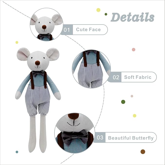 Prince Mouse Stuffed Animals,15.7" Tall Rat Plushies with Backpack Pants,Cute Stuffed Animal for Girls As Birthday, Easter