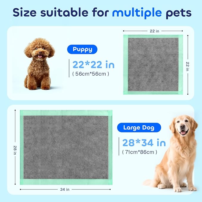 Pawtasy Charcoal Dog Pee Pads, 50 Count,22" x 22" Small Disposable Puppy Training Pads with Bamboo Charcoal Odor Control, 5-Layer Super Absorbent & Leak-Proof Pet Potty Pads for Dogs, Cats & Pets