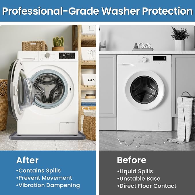 Large Thickened Washing Machine Mat 30" x 28" Silicone Under Washer and Dryer Drain Pan Drip Tray Floor Protector Non-Slip Flexible Soft Mat Waterproof Raised Edge 0.98'' Dark Gray