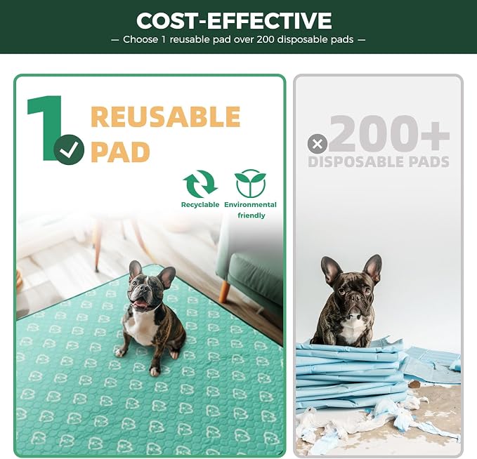 FXW Washable Pee Pads for Dogs, Puppy Pads with Super Absorbent, Specifically Designed for FXW Rollick/Homeplus 24inch 6 Panels Dog Playpen, 39" x 63" Rectangle, Green, 1 Pack