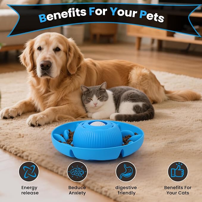 PUPPYGANG 2-in-1 Slow Feeder Dog Bowl for Large Dogs — Silicone Dry Food Maze & Wet Food Lick Ball with Suction Cup, Interactive Puzzle Feeder, Non-Slip & Detachable, Easy to Clean (Blue)