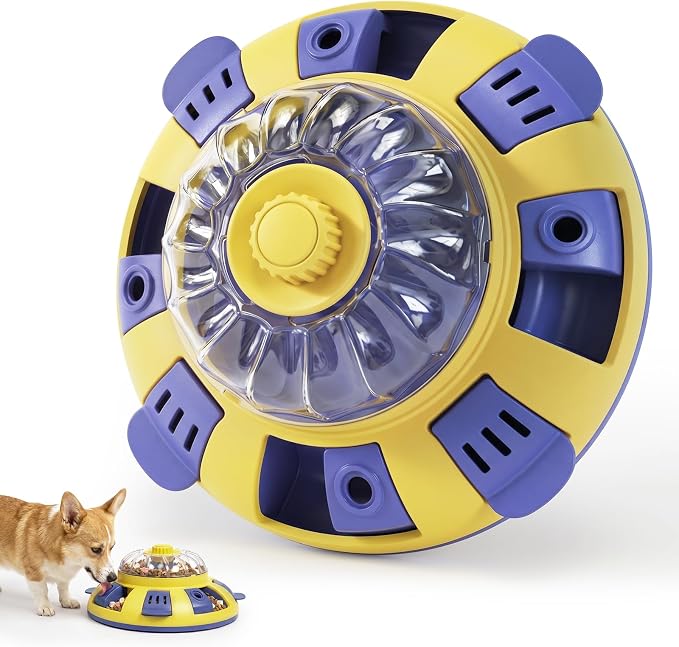 Dog Puzzle Toy, 3 Levels Adjustable Treat Dispenser, Slow Feeder Interactive Enrichment Toy, Mental Stimulation IQ Training Game, Interactive Dog Toy for Small Medium Large All Breeds Dogs,Yellow