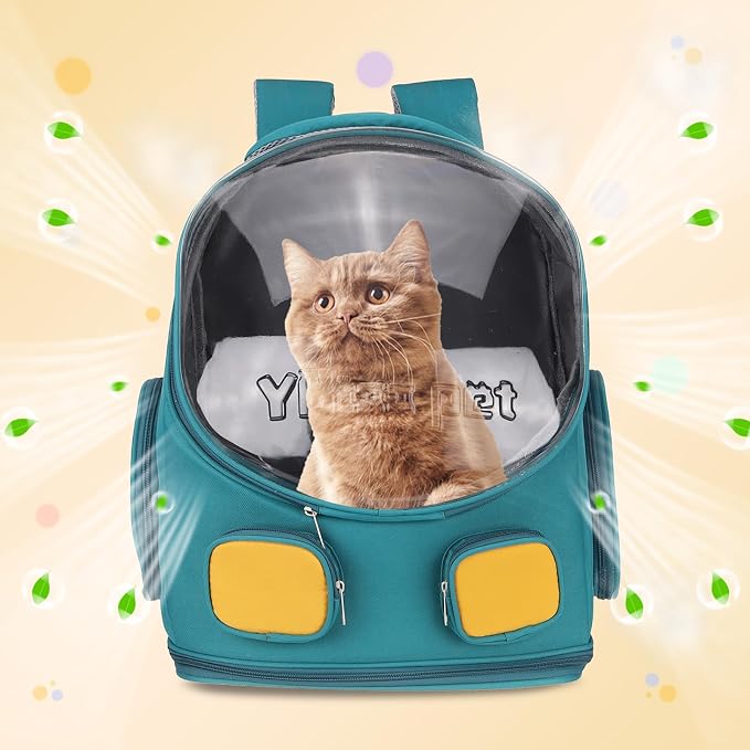 Pet Backpack Carrier, Portable and Ventilated, Oxford Cloth, Dog Cat Travel Bag with Transparent Cover 13.78", (Light Blue, 1 Pcs), Intended for Hiking/Camping/Traveling