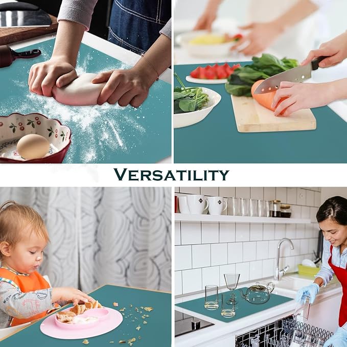 Extra Large Silicone Countertop Mat, Silicone Table Mat Kitchen Counter Protector Nonslip Heat Resistant Desk Mat for Crafts Kids Dinner Placemat Pastry Dough Rolling Mat, Morandi Green