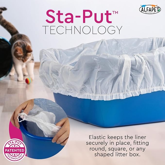 Alfapet Cat litter box liners, Elastic bags liners, 20 Count For Large, X-Large, Giant, Extra-Giant Size litterbox- With Sta-Put Technology for Firm, Easy Fit- Quick + Clever Waste Cleaners, Pack of 2
