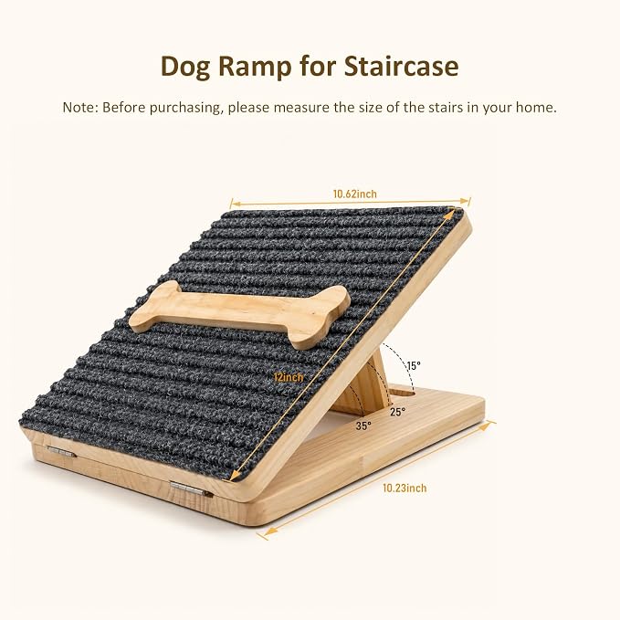 Dog Ramp for Stairs 4 Pack – Foldable Anti-Slip Wooden Pet Steps for Small Dogs, Adjustable Low-Angle Wedge Stair Ramp for Senior, Short-Legged & Injured Pets