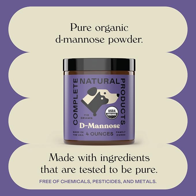 CNP Organic D'Mannose Powder for Pets 4oz - Powder D Mannose Support for Dogs Cats, Pure D-mannose Blend, Easy Mix Urinary Wellness Aid, Non GMO Made USA Animal Supplement Health Care Use Formula